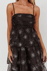 Morina Tiered Maxi Dress Glitter Black