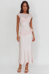 Enchanted Dusk Cap Sleeve Rosette Maxi Dress Pink