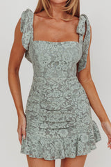 Neriah Tied Shoulder Lace Mini Dress Sage