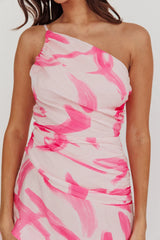Kenny One Shoulder Tiered Maxi Dress Print Pink