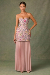 Embellished Convertible Lace-Up Gown in Floral Pink