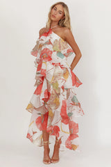 Darylyn Tiered Ruffle Maxi Dress Floral Red
