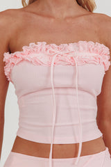Frosted Sugar Frill Strapless Top Pink