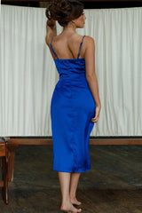 Leonie U-Neckline Split Midi Dress Blue