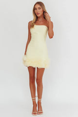 Leni Strapless Embellished Hem Mini Dress Lemon