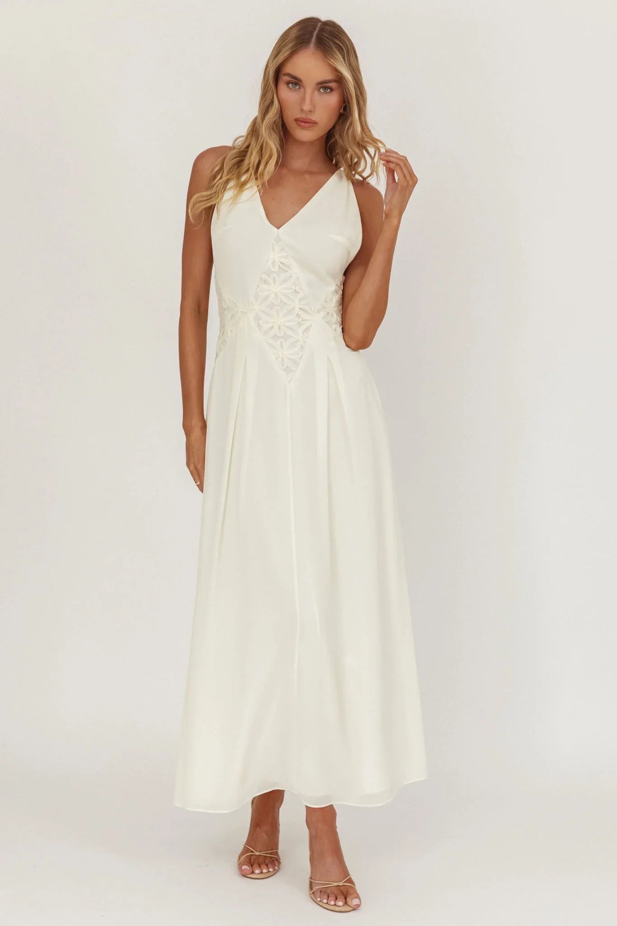 Wildflower Sun Applique Insert Maxi Dress Cream