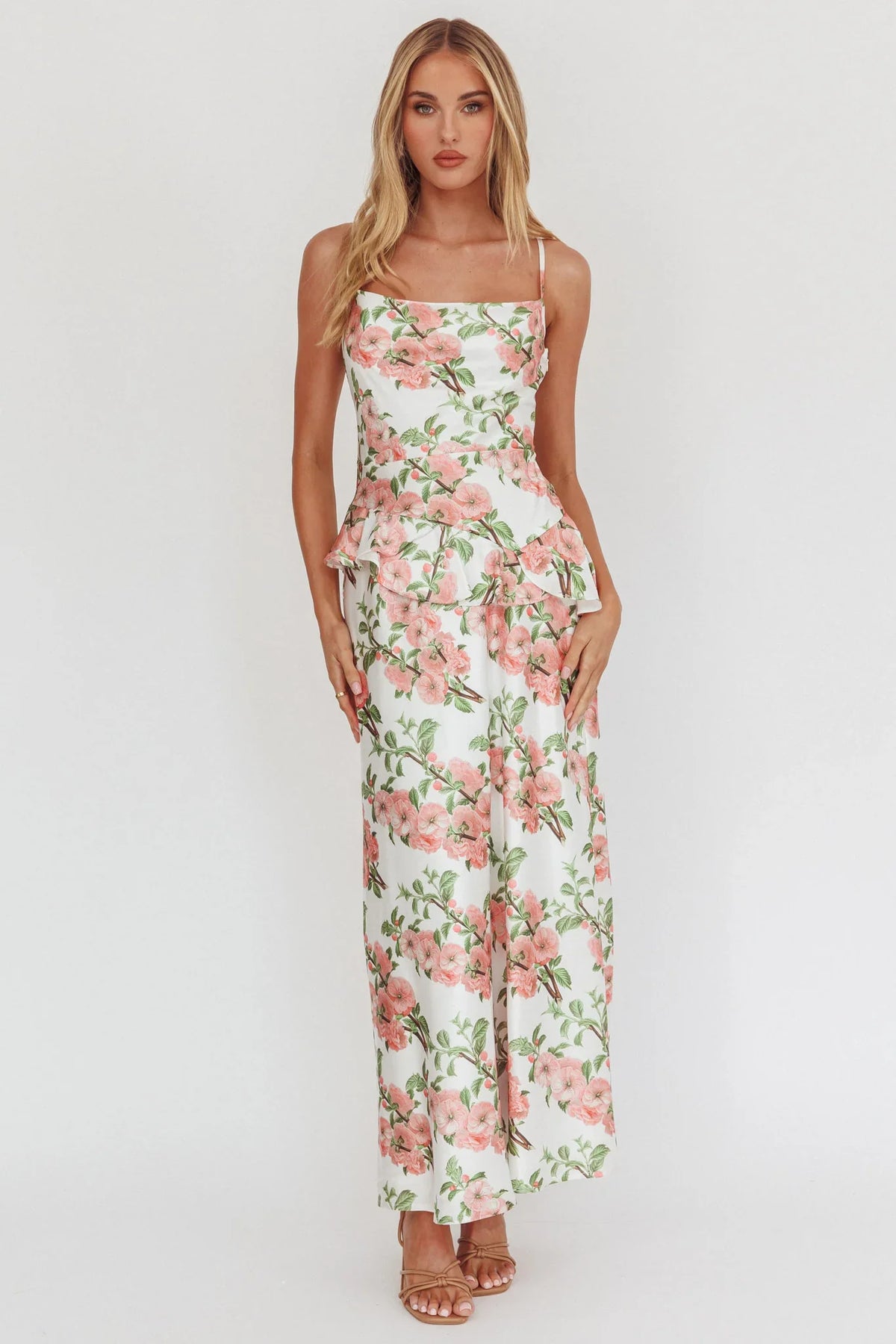 Jerica Ruffle Waist Maxi Dress Floral Blush