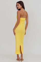 Midwest Strapless Gathered Mesh Maxi Dress Lemon