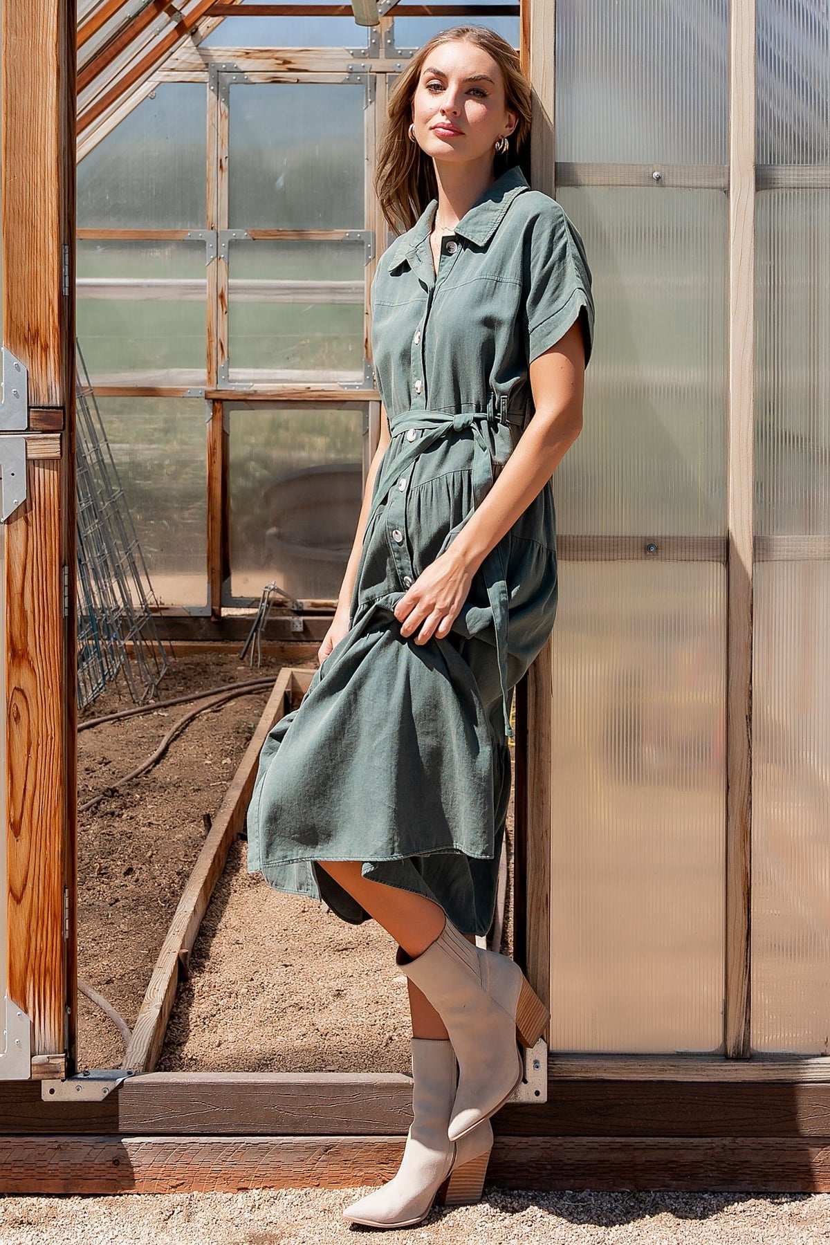 Logan Button Up Dress | Green