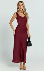 Dara Midi Dress Low Neck Sleeveless Slip Dress in Wine