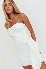 Sasha Cascade Ruffle Rosette Mini Dress White