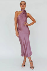 Italian Summer Tie Neck Midi Dress Grape