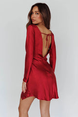 Thank Me Later Long Sleeve Open Back Dress Wine