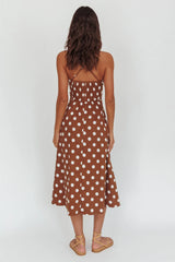 Second Glance Olga Criss-Cross Back Midi Dress Polka Dot Brown