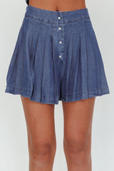 Country Girl Pleated High Waist Shorts Dark Denim