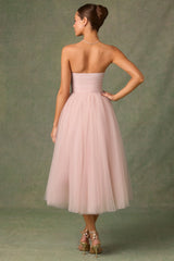 Tulle Corset Midaxi Dress in Dusty Rose