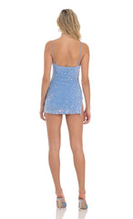 Velvet Iridescent Sequin Bodycon Dress in Blue