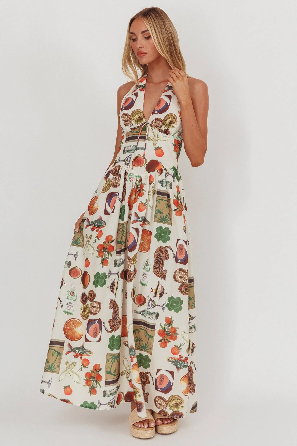 Clarette Basque Waist Open Back Maxi Dress Exotic Beige