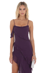 Chiffon Ruffle Maxi Dress in Purple