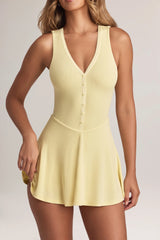 Modal Button-Detail A-Line Mini Dress in Lemon Sherbet