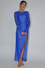 Le Monde Long Sleeve Sequin Maxi Dress Navy