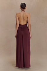 Yelena Ruched Halter Maxi Dress - Mahogany