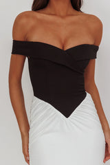 Yasmine Contrasting Bodice Maxi Dress Black/White