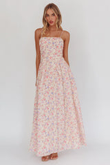 Daisy Day Basque Waist Maxi Dress Floral Blue