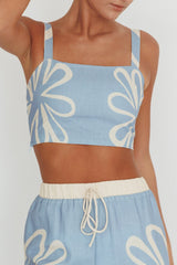Briar Square Neck Cropped Top Beige Blue