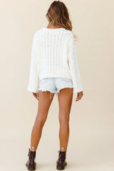 Misty Eyed Long Sleeve Ribbed Knit Sweater Cream