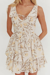 Corella Tied Bust Layered Hem Mini Dress Floral Butter