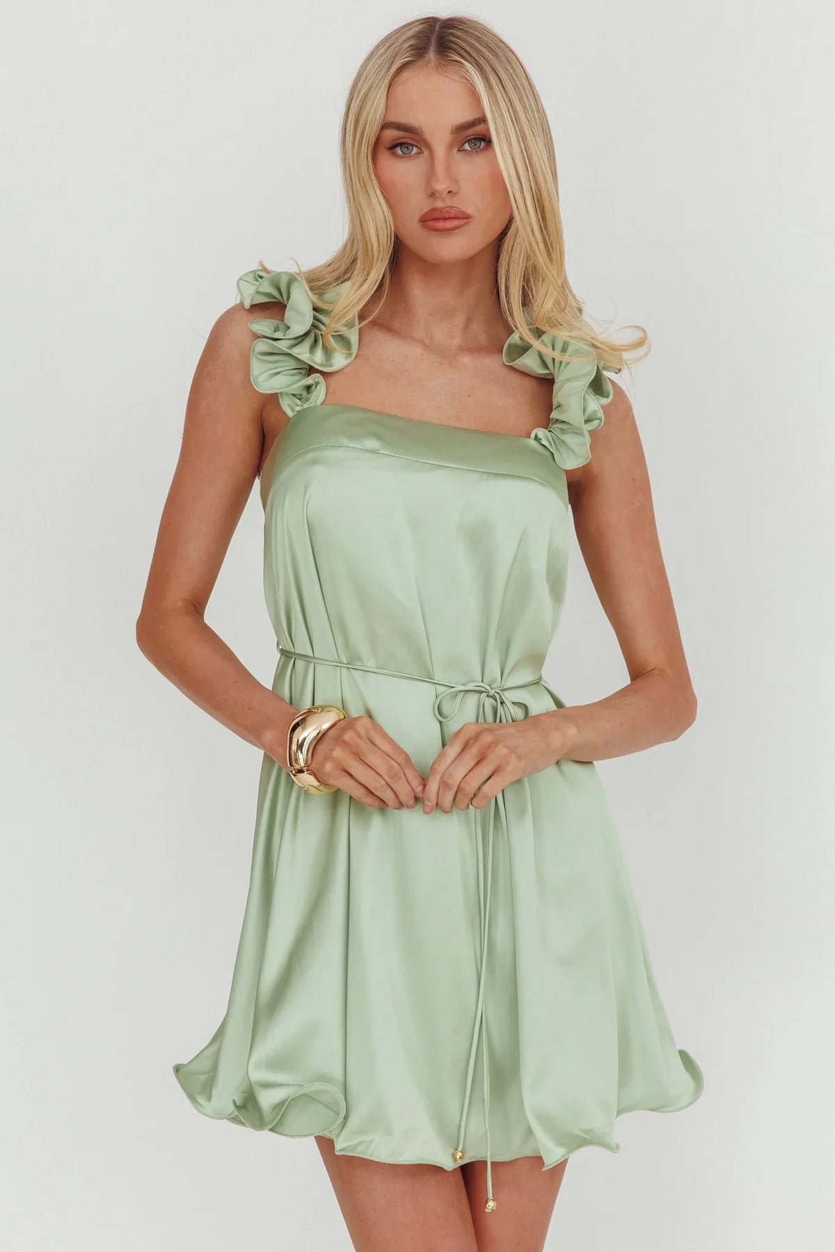 Glow Lettuce Edge Strap Mini Dress Pistachio