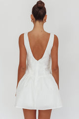 Profile Pic Drop Waist Flounce Mini Dress Textured White