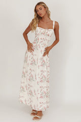 Seen The Light Tie Bust Maxi Dress Floral Cream/Pink