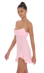 Ruffled Slit Dress in Pink