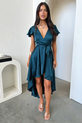 Amelia Satin Midi Dress - Emerald